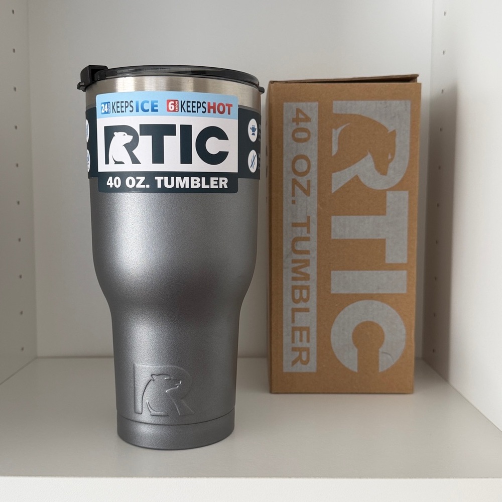 RTIC Essential Tumbler - Silver Graphite - 40oz - Brand New in Box - Travel Lid